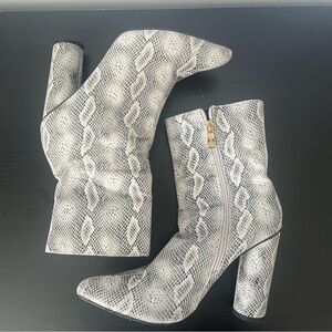 Snake-Print Block Heel Ankle Boots